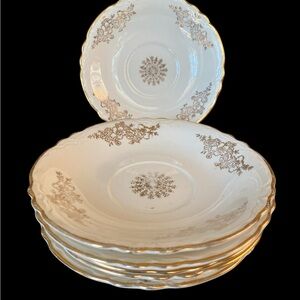 Vintage 1940s Homer Laughlin Golden Rose Saucers Set of 6 Scalloped